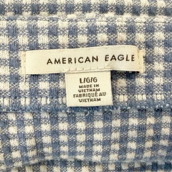 American Eagle Gingham Skort Plaid Navy White Checkered Mini Skirt Shorts Large - Picture 9 of 9